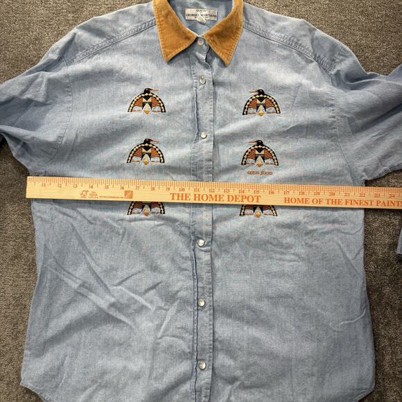 VTG Guess by Georges Marciano Chambray Denim Shirt Corduroy Collar Embroidered - Picture 4 of 8